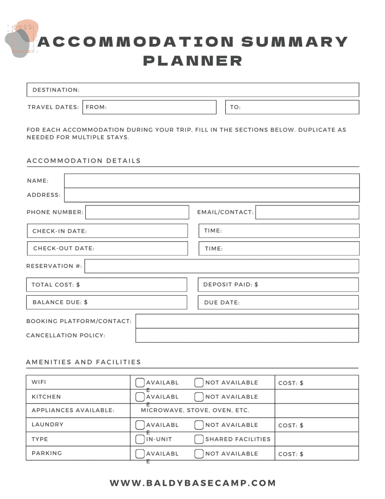 Accommodation Planner worksheet