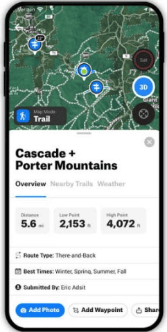 onX Backcountry app on iphone screen