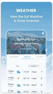 OnTheSnow app on iphone screen with blue background