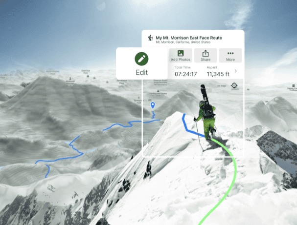 Gaia GPS app website image of people on a ski mountain tracking their location