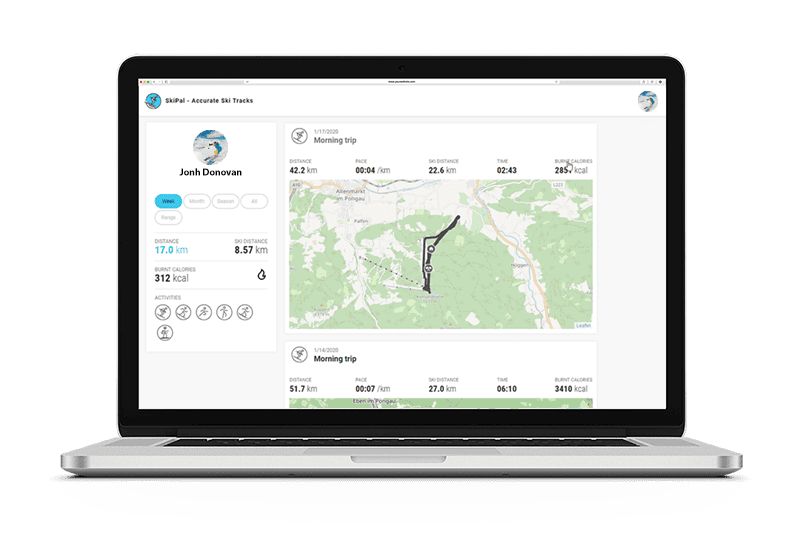 SkiPal app web app on a laptop screen