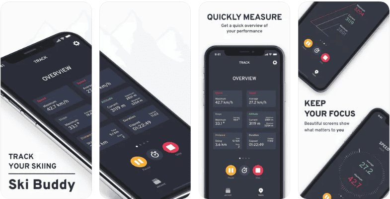 Ski Buddy App on ipone screen shots from apple app store