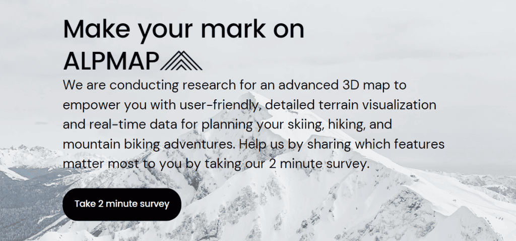 ALPMAP website homepage asking for community feedback to suggest app features 