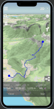 Relief map app on iphone screen